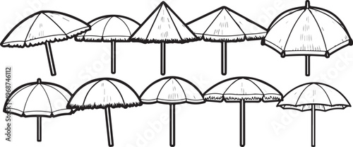 Various types of traditional asian umbrellas and parasols displayed Vector