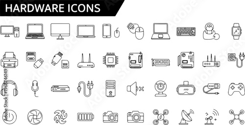 Collection of computer hardware icons.