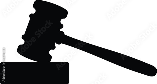Vector graphic illustration of a black gavel on a block
