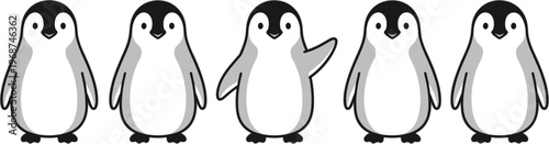 Cute Baby Penguin Character Set with Simple Flat Design and Different Poses Adorable Cartoon Animal Collection Isolated on White Background