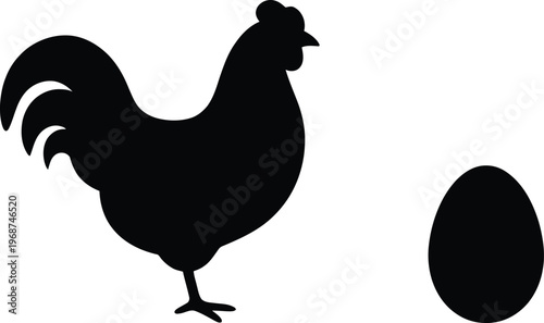black rooster silhouette with question mark and egg vector illustration