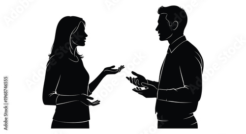 A man and woman engage in a thoughtful conversation their gestures emphasizing points presented as a silhouette high quality professional detailed