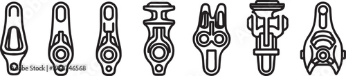 A collection of seven different types of wrenches laid out side by side Vector