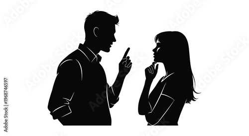 A couple engages in a serious discussion the man gesturing emphatically while the woman listens intently silhouette high quality professional detailed
