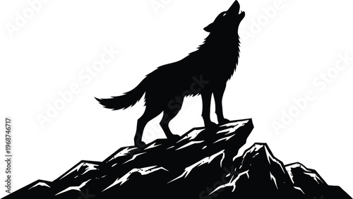 wolf howling at moon through tunnel vector illustration