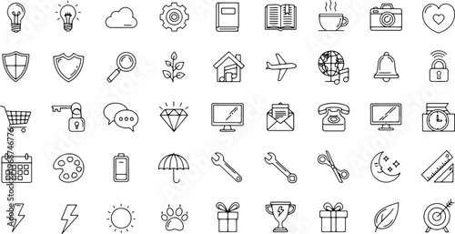 Collection of various line icons.