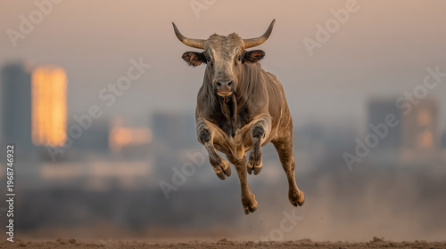 A rodeo bull flies in anticipation of a big event in Las Vegas