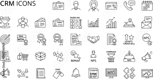 CRM icons for business management.