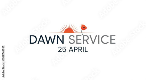 A minimalist vector graphic illustration of a dawn service logo with a poppy and sun