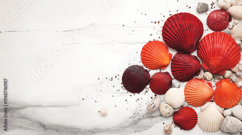 Colored shells on a textured background