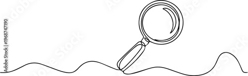 magnifying glass continuous one line drawing, one line drawing magnifying glass sketch, one continuous line illustration of magnifying glass, continuous line drawing of magnifying glass lens