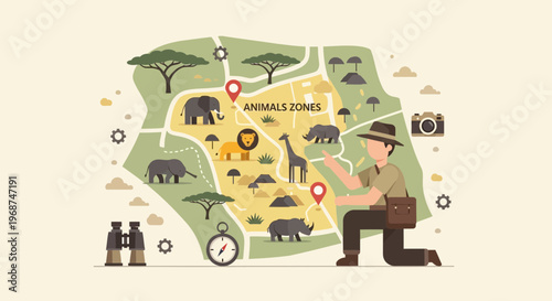 Safari Adventure Map Illustrating Animal Zones For Exploration And Discovery