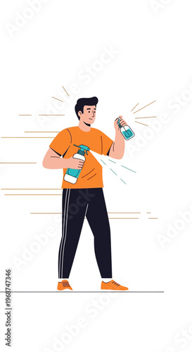 Sanitation And Hygiene Concept With Man Spraying Disinfectant