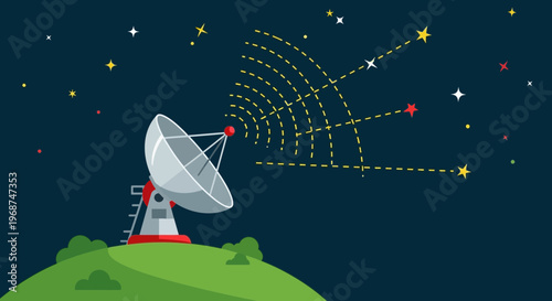 Satellite Dish Capturing Signals Under A Starry Night Sky