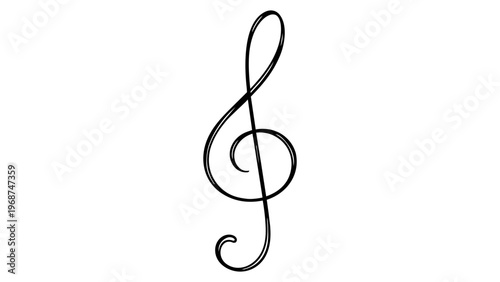 Elegant minimalist black line vector icon of a treble clef on a white background. Hand-drawn musical symbol illustration for sound, melody, and artistic design projects. Scalable SVG graphic.