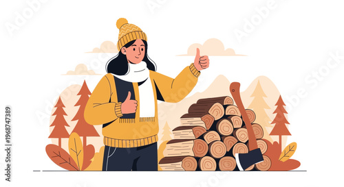 Satisfied Woodsman With Harvest Ready For Winter Season