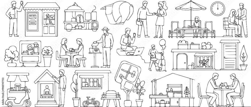 Fototapeta premium Set of vintage houses with trees vector illustration