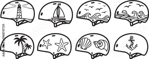Illustrations of human brains with various thoughts and symbols Vector