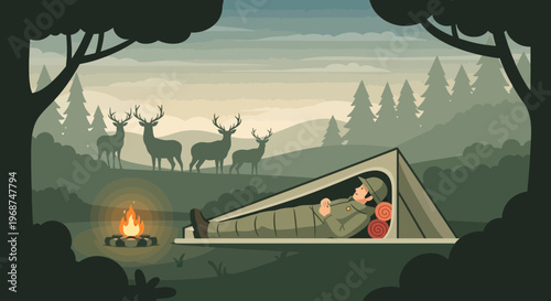 Serene Forest Camping Adventure Under Starlit Sky With Wildlife Encounter