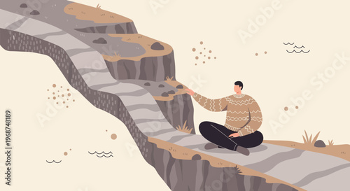 Serene Man Meditates On Cliff Edge Path Contemplating Nature