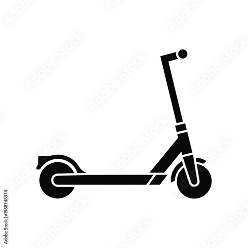 Minimalist black electric kick scooter silhouette icon representing modern urban micro-mobility and eco-friendly city transportation solutions