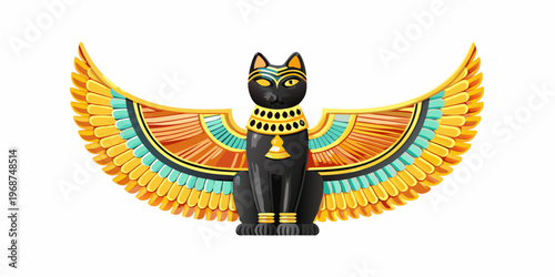 Ancient egyptian bastet goddess with outstretched wings digital illustration