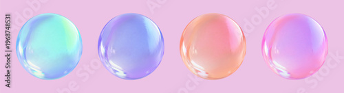 Set of abstract 3D light bubble with glare.