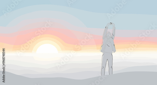 Serene Sunrise Stretch With Misty Horizons A New Day Dawns