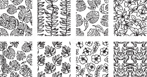 Complex geometric patterns and designs in black and white ink illustrations Vector