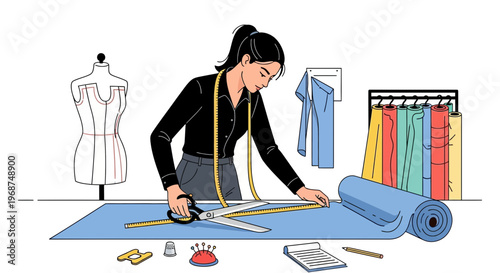 Skilled Seamstress Designing Apparel At Her Workspace