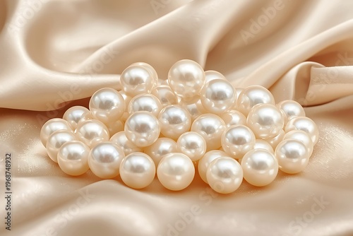 AI Generative Elegant Pearls on Luxurious Satin Fabric Background