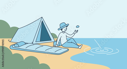 Serene Waterside Camping Trip Relaxing Outdoor Adventure By The Lake With Tent And Sleeping Bag