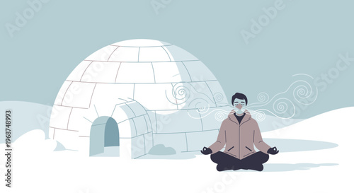 Serene Winter Meditation Amidst Snowy Arctic Landscape