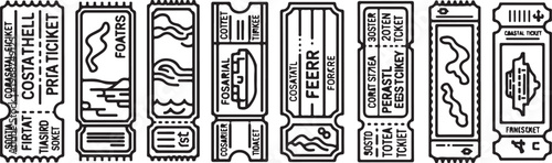 Comprehensive collection of ticket types including concert, ferry, and event passes Vector