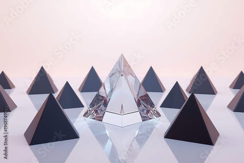 AI Generative Futuristic Geometric Pyramid Arrangement with Reflective Surfaces