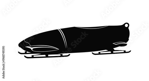 A sleek black luge sled is depicted in a detailed side view showcasing its aerodynamic design silhouette high quality professional modern