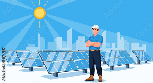 Solar Energy Technician Overseeing Renewable Power Station Development