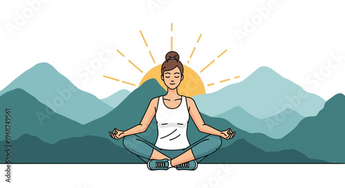 Serene Woman Meditating Amidst Majestic Mountain Sunrise