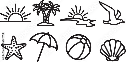 Simple black and white illustrations of various objects and symbols Vector