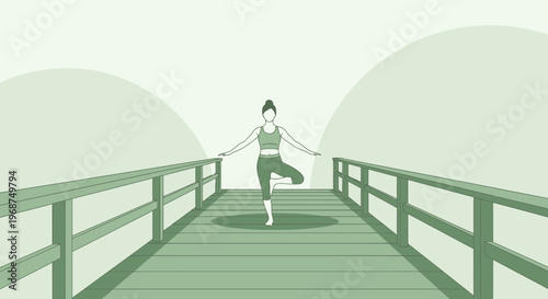 Serene Woman Practicing Yoga Tree Pose On A Wooden Pier