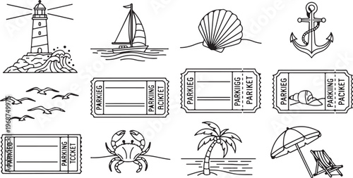 Parking packets and their contents illustrated with drawings and symbols Vector