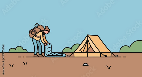 Setting Up Camp A Solitary Traveler Prepares For A Night Under The Stars