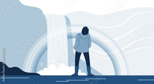 Solitude By A Majestic Waterfall Embraced By Nature's Calm