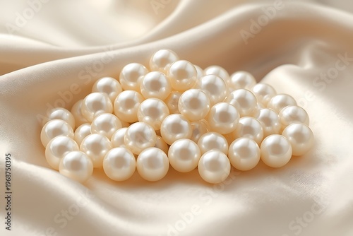 AI Generative Lustrous Pearls Arranged on Elegant Silk Fabric in Soft Lighting