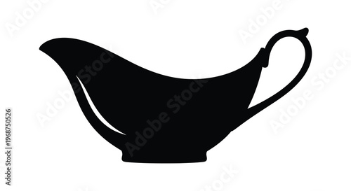 A stark black silhouette depicts a classic gravy boat showcasing elegant curves and a refined design silhouette high quality professional detailed