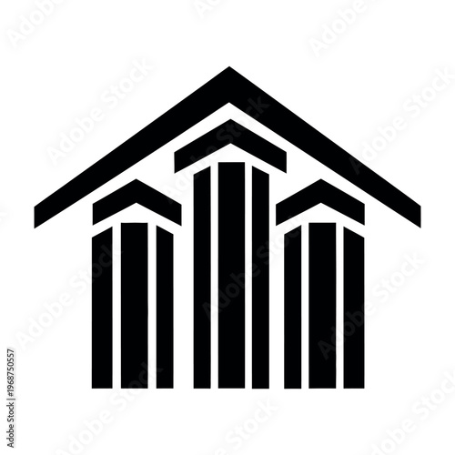 Minimalist Black and White House Logo Design with Abstract Pillars