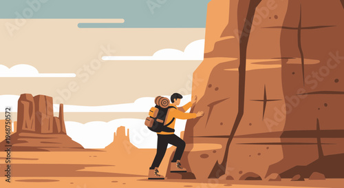 Solo Climber Ascends Rugged Desert Rock Face Destination Adventure