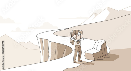 Solo Explorer Checks Time on Cliffside Trail