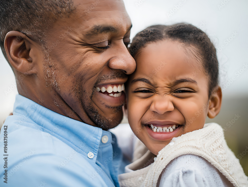 Obraz premium Joyful father and daughter sharing a heartwarming embrace and laughing together outdoors
