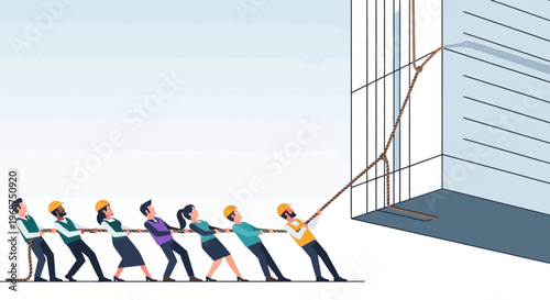 Team Pulling Heavy Object Symbolizing Collaboration And Effort For Success